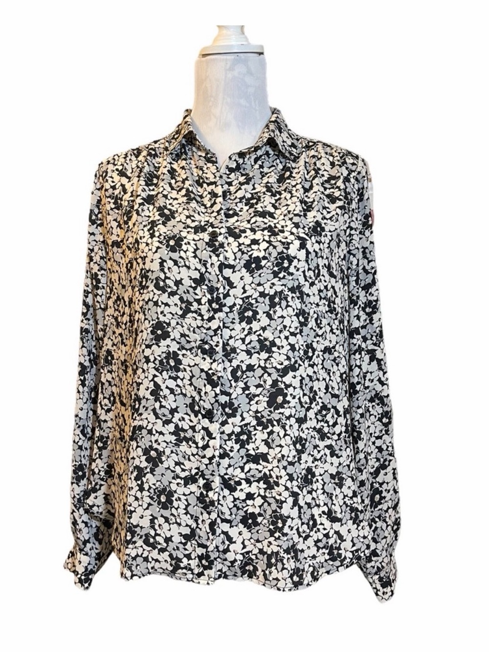 H&M Black and White Floral Button-Down Shirt